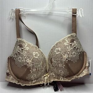 Prisa Lace Overlay Bra in Brown and Cream 32D